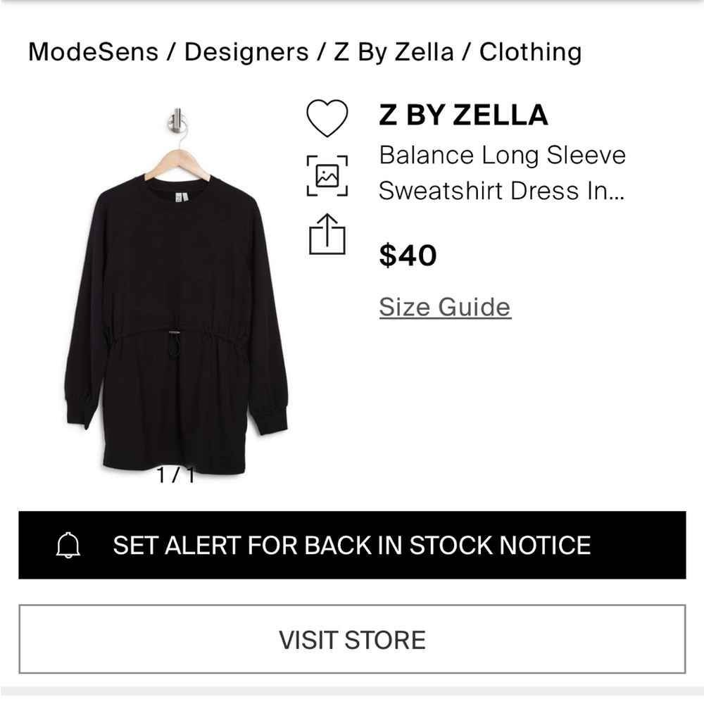 Z by Zella Black Long Sleeve Sweatshirt Dress
